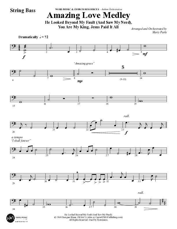Amazing Love Medley (Choral Anthem SATB) String Bass (Word Music Choral / Arr. Marty Parks)