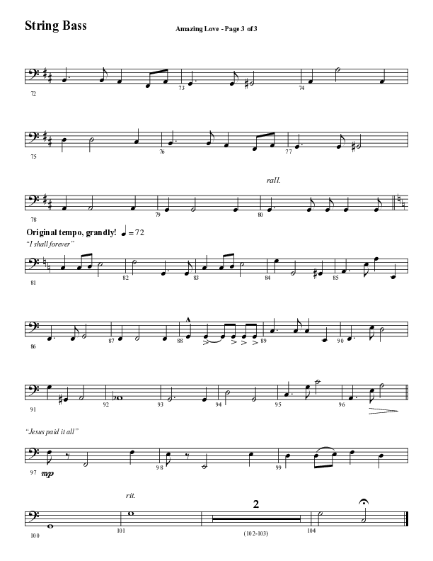 Amazing Love Medley (Choral Anthem SATB) String Bass (Word Music Choral / Arr. Marty Parks)