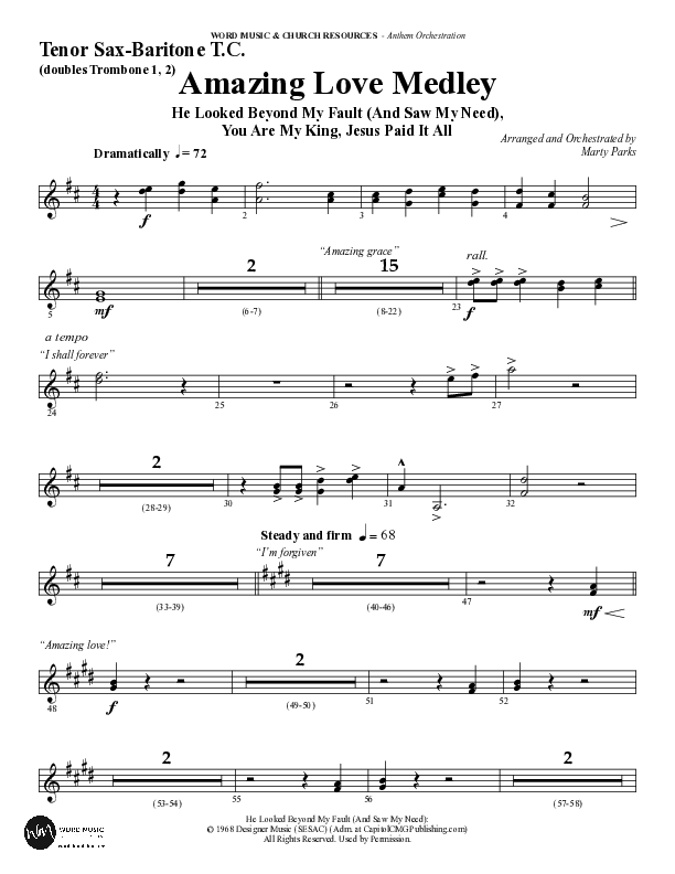 Amazing Love Medley (Choral Anthem SATB) Tenor Sax/Baritone T.C. (Word Music Choral / Arr. Marty Parks)