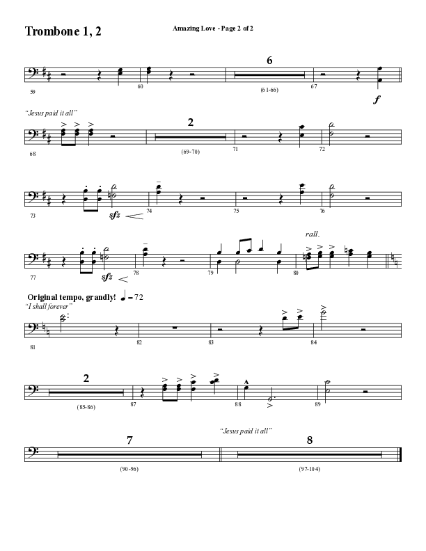 Amazing Love Medley (Choral Anthem SATB) Trombone 1/2 (Word Music Choral / Arr. Marty Parks)