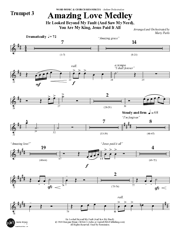 Amazing Love Medley (Choral Anthem SATB) Trumpet 3 (Word Music Choral / Arr. Marty Parks)