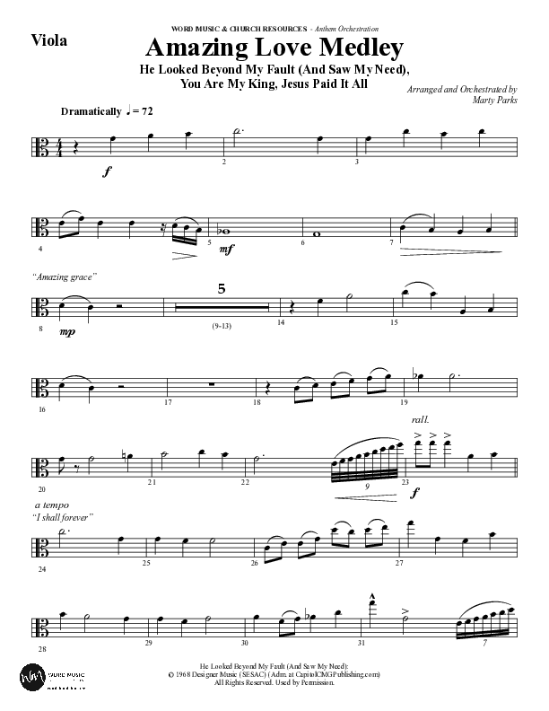 Amazing Love Medley (Choral Anthem SATB) Viola (Word Music Choral / Arr. Marty Parks)