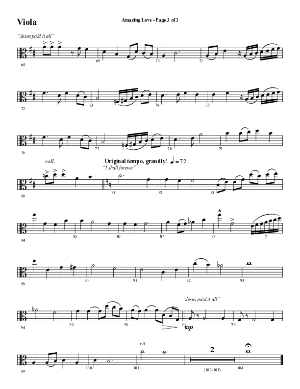 Amazing Love Medley (Choral Anthem SATB) Viola (Word Music Choral / Arr. Marty Parks)