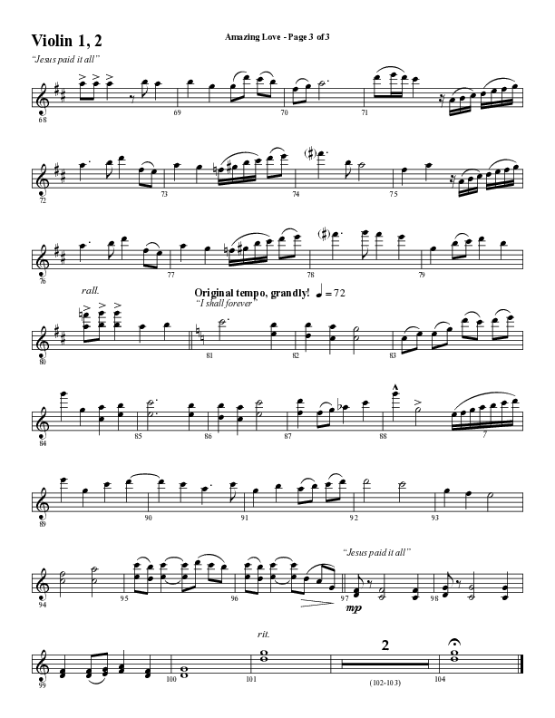 Amazing Love Medley (Choral Anthem SATB) Violin 1/2 (Word Music Choral / Arr. Marty Parks)