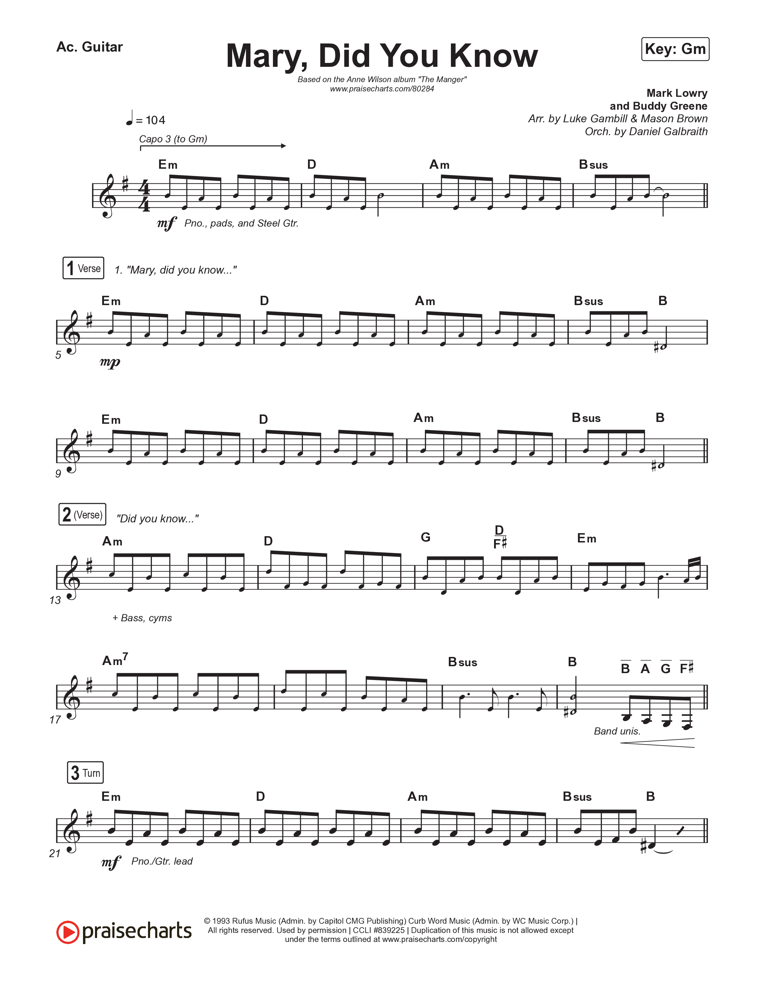 Mary Did You Know (Choral Anthem SATB) Acoustic Guitar (Anne Wilson / Arr. Luke Gambill)