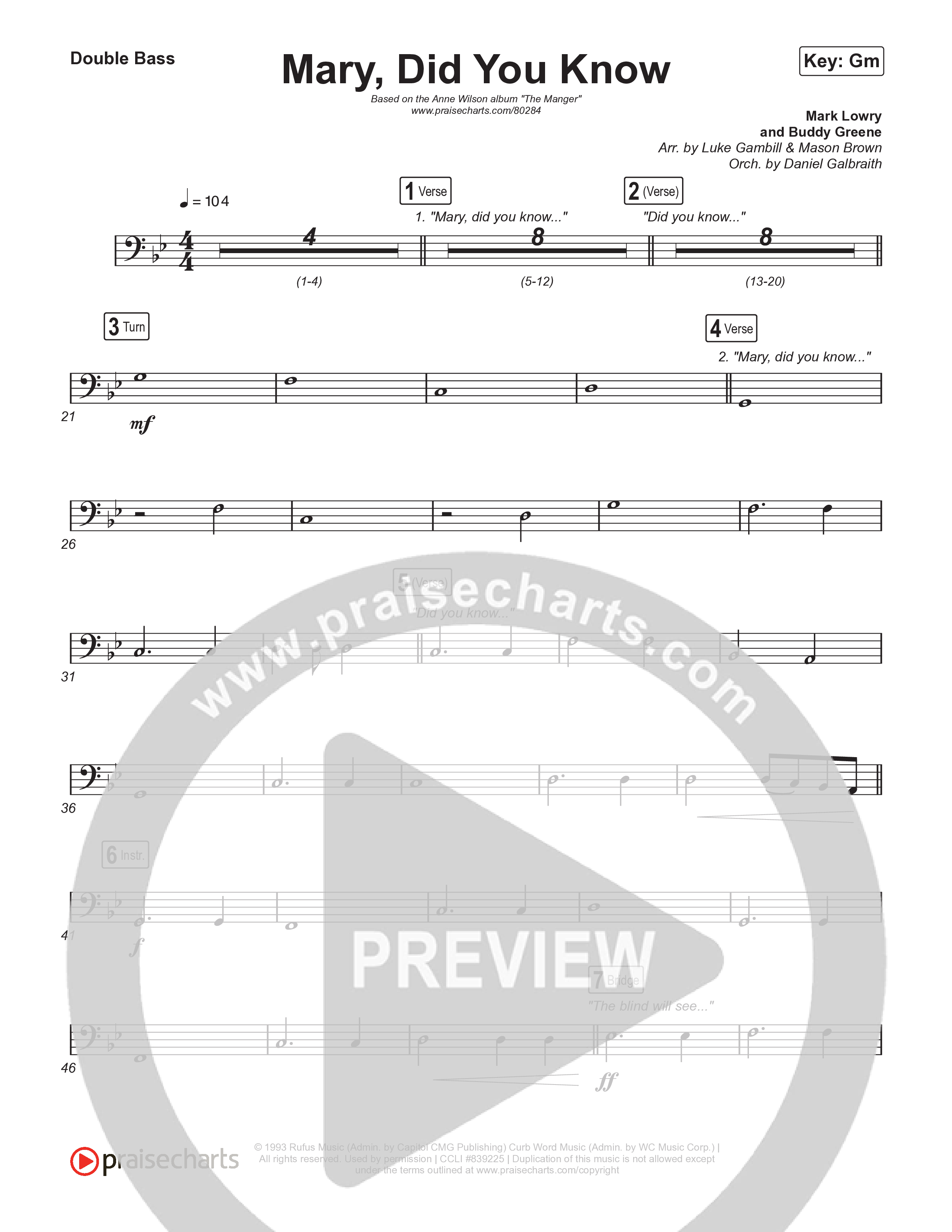 Mary Did You Know (Choral Anthem SATB) String Bass (Anne Wilson / Arr. Luke Gambill)