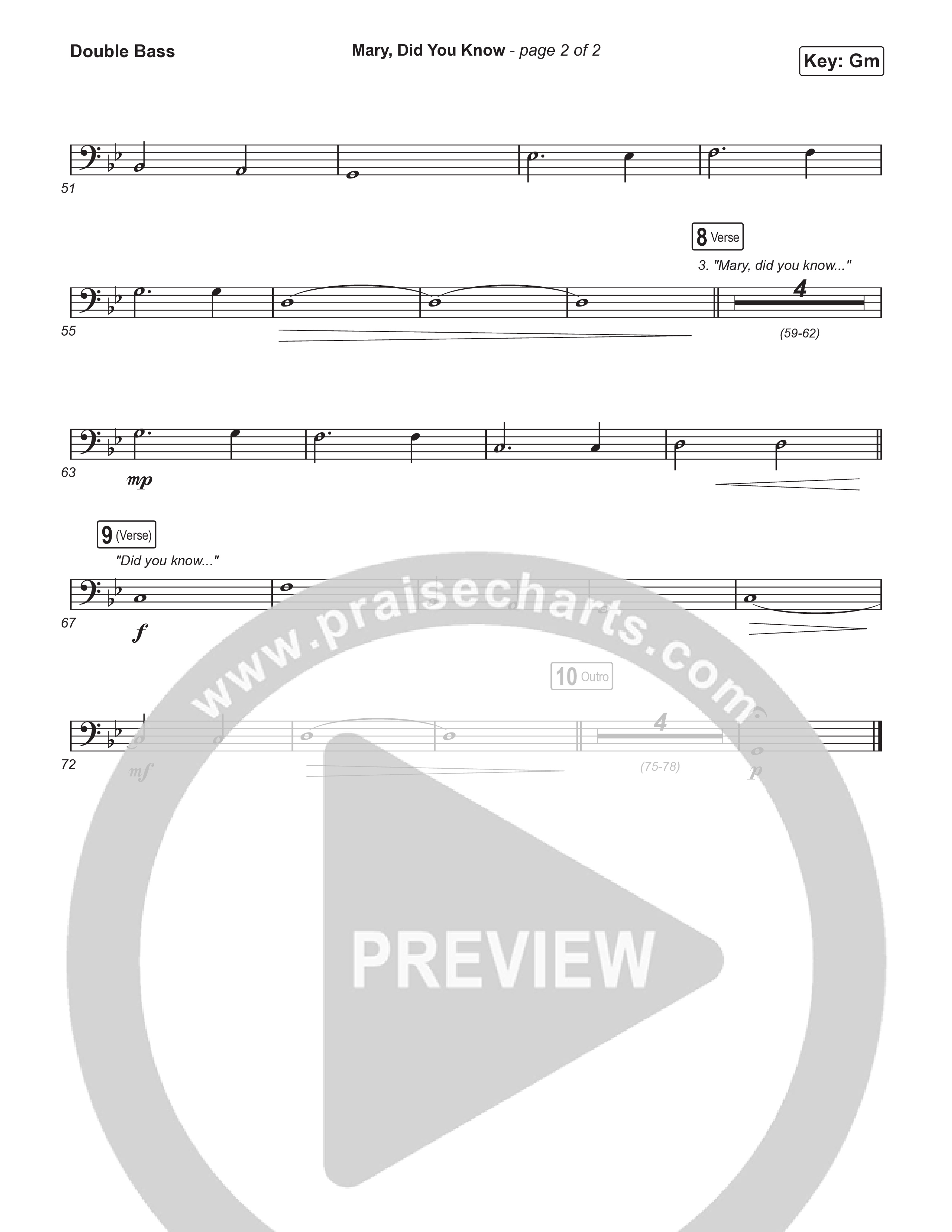 Mary Did You Know (Choral Anthem SATB) String Bass (Anne Wilson / Arr. Luke Gambill)