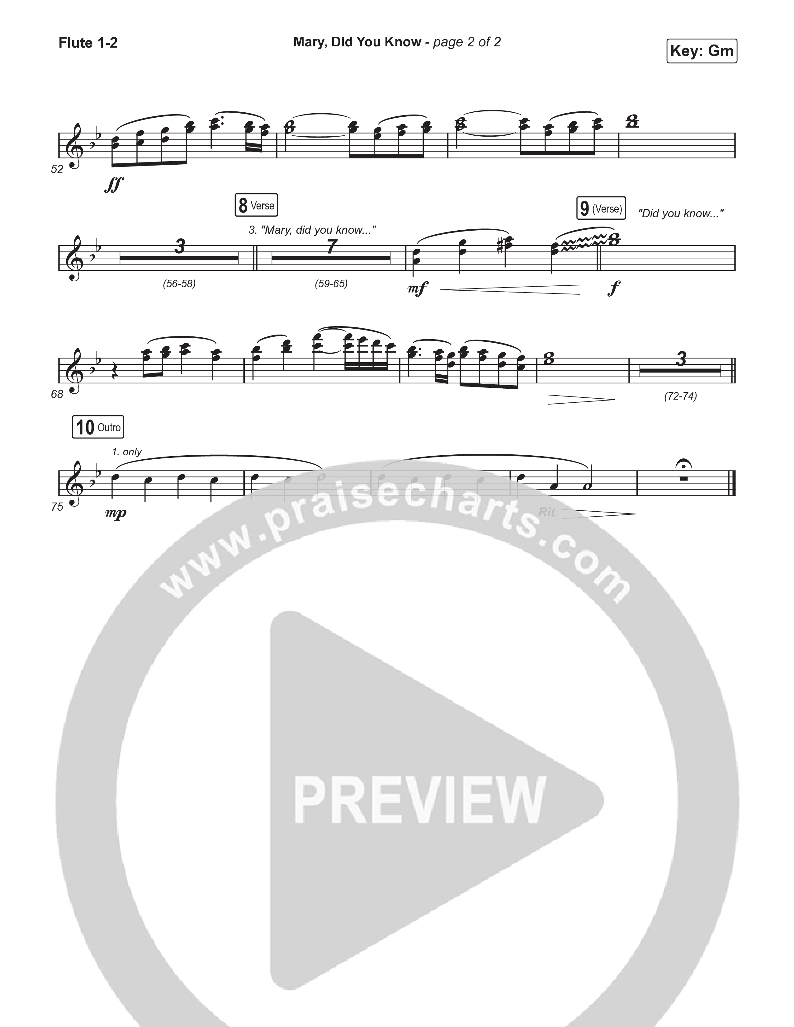 Mary Did You Know (Choral Anthem SATB) Flute 1,2 (Anne Wilson / Arr. Luke Gambill)