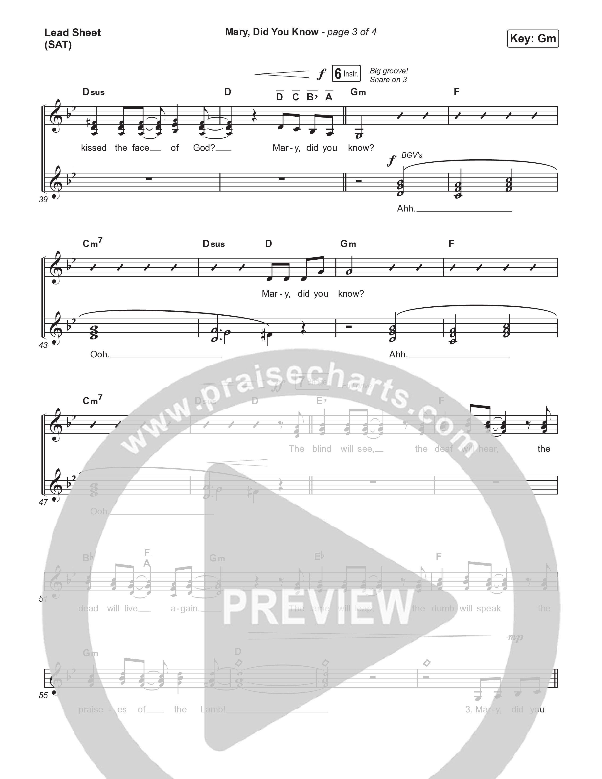 Mary Did You Know (Choral Anthem SATB) Lead Sheet (SAT) (Anne Wilson / Arr. Luke Gambill)