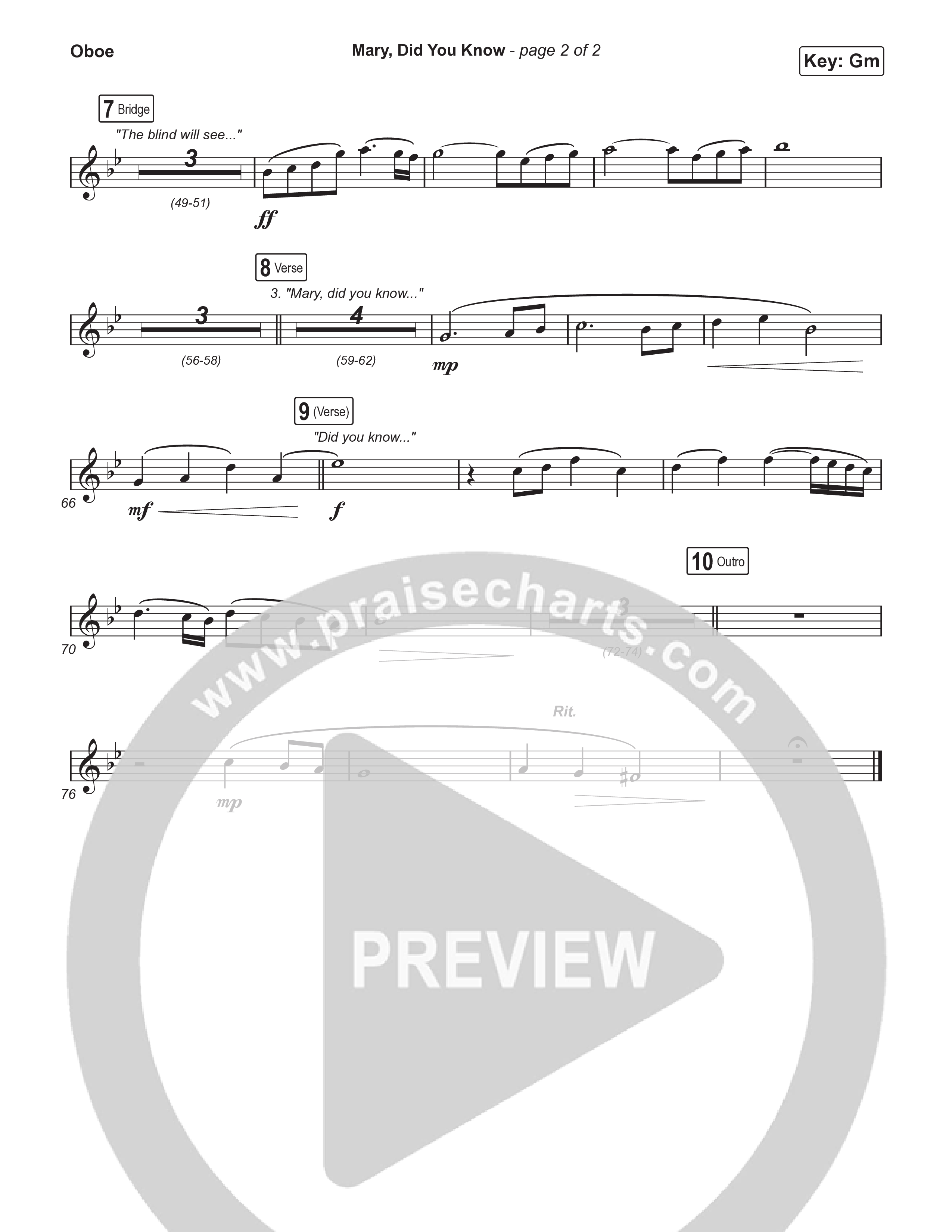 Mary Did You Know (Choral Anthem SATB) Oboe (Anne Wilson / Arr. Luke Gambill)