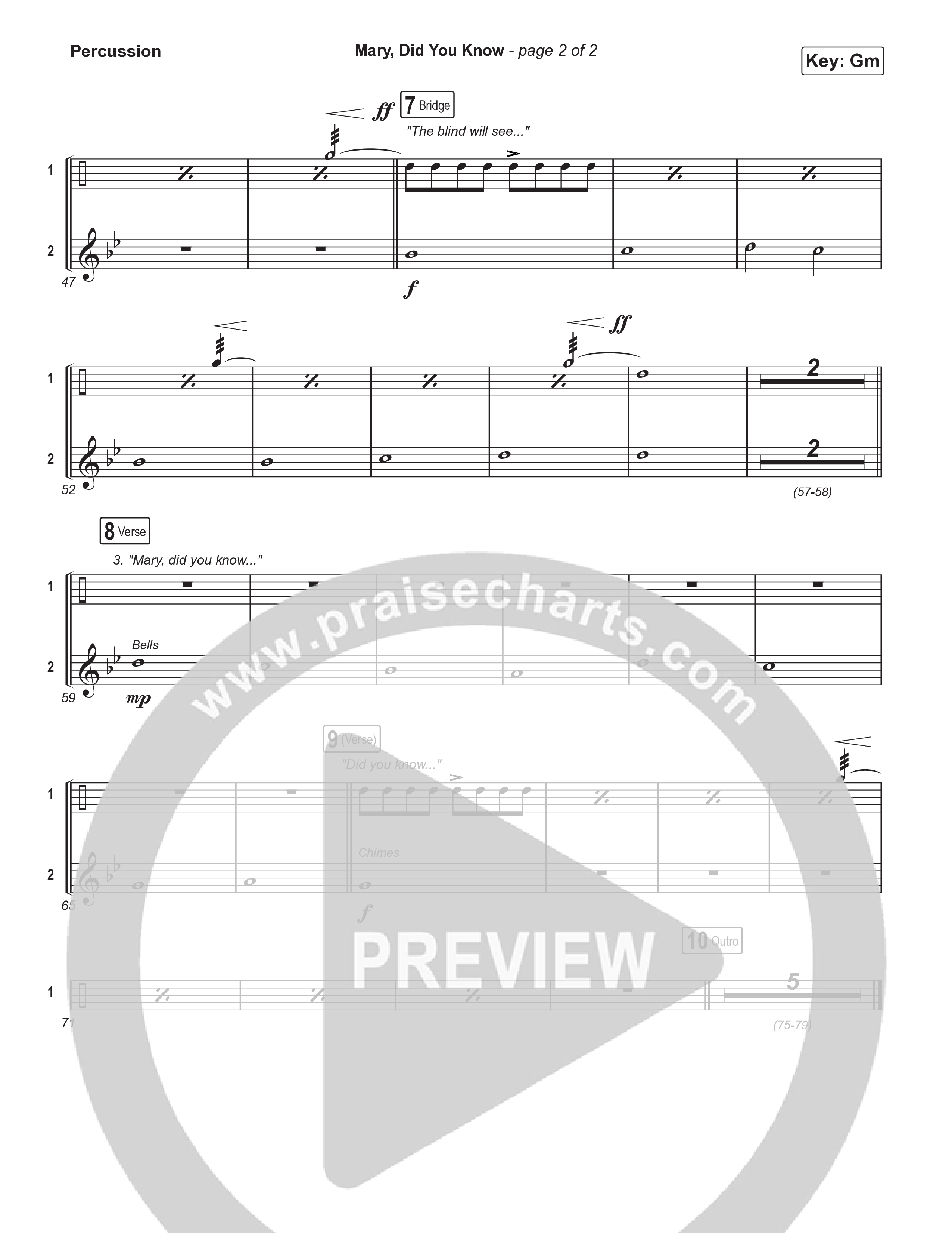 Mary Did You Know (Choral Anthem SATB) Percussion (Anne Wilson / Arr. Luke Gambill)
