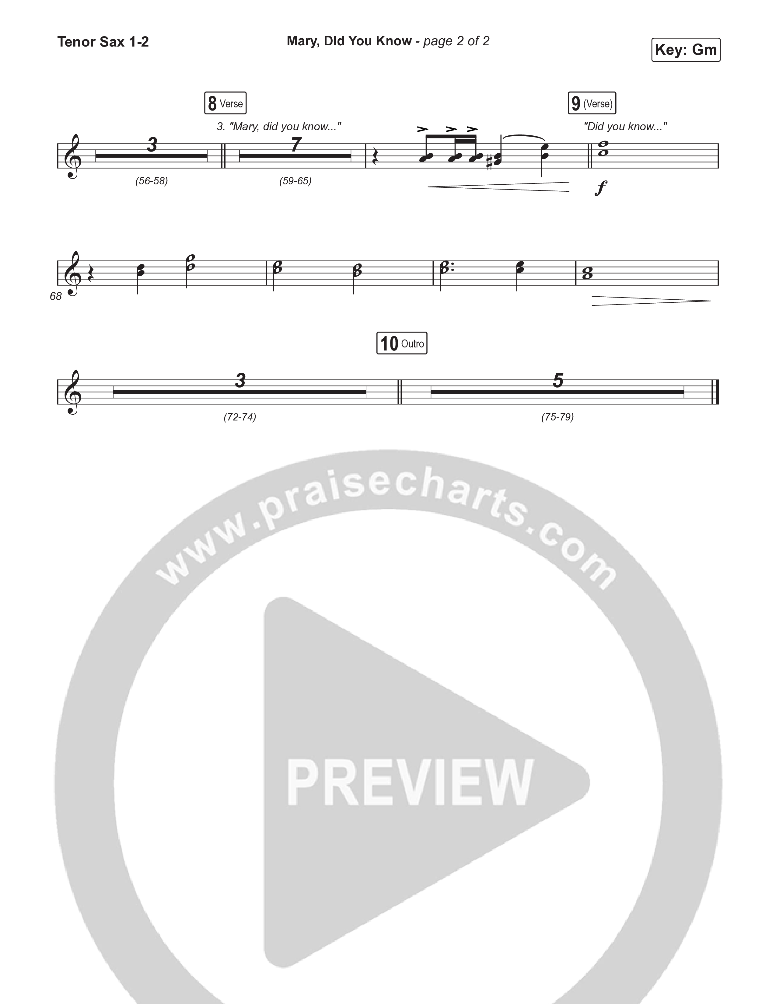 Mary Did You Know (Choral Anthem SATB) Tenor Sax 1,2 (Anne Wilson / Arr. Luke Gambill)