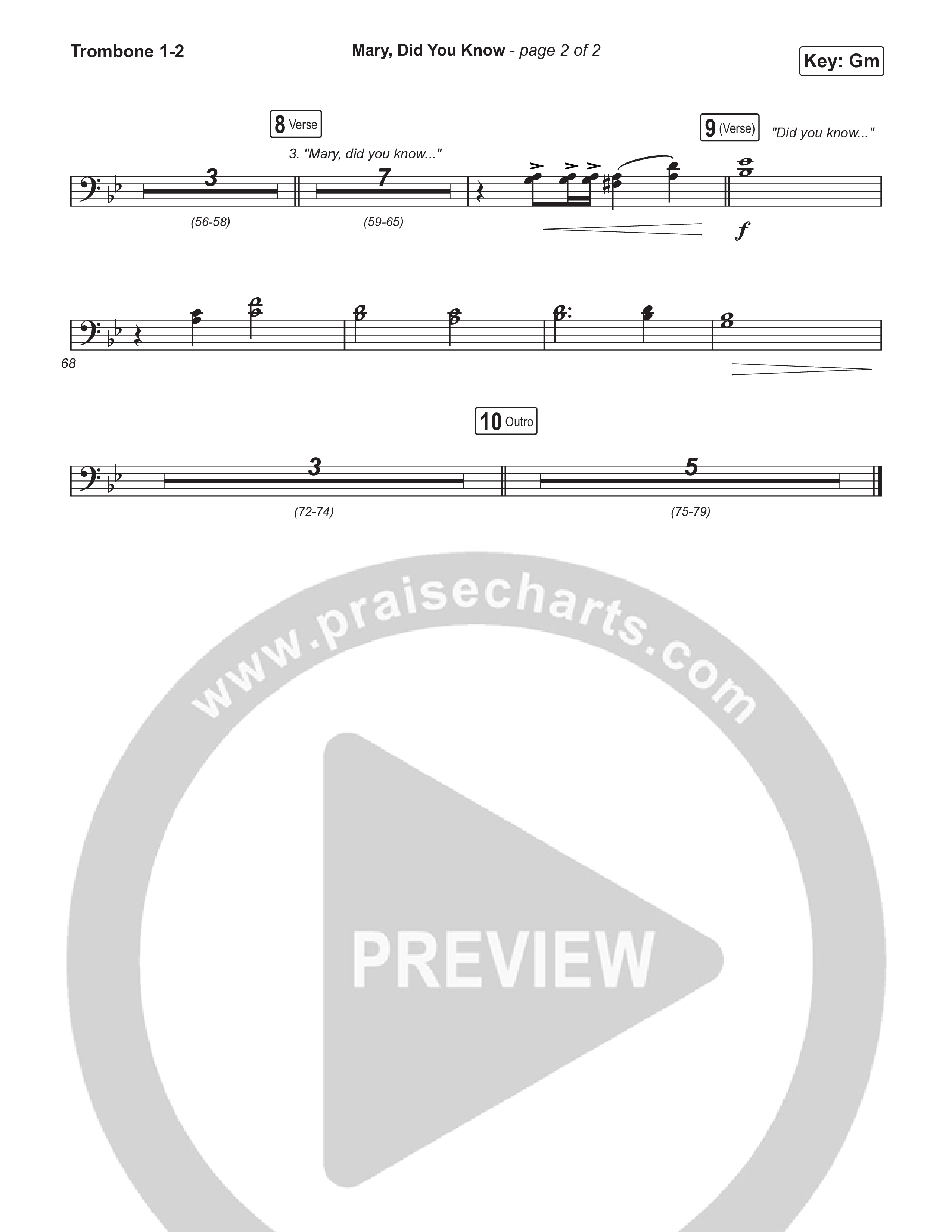 Mary Did You Know (Choral Anthem SATB) Trombone 1,2 (Anne Wilson / Arr. Luke Gambill)