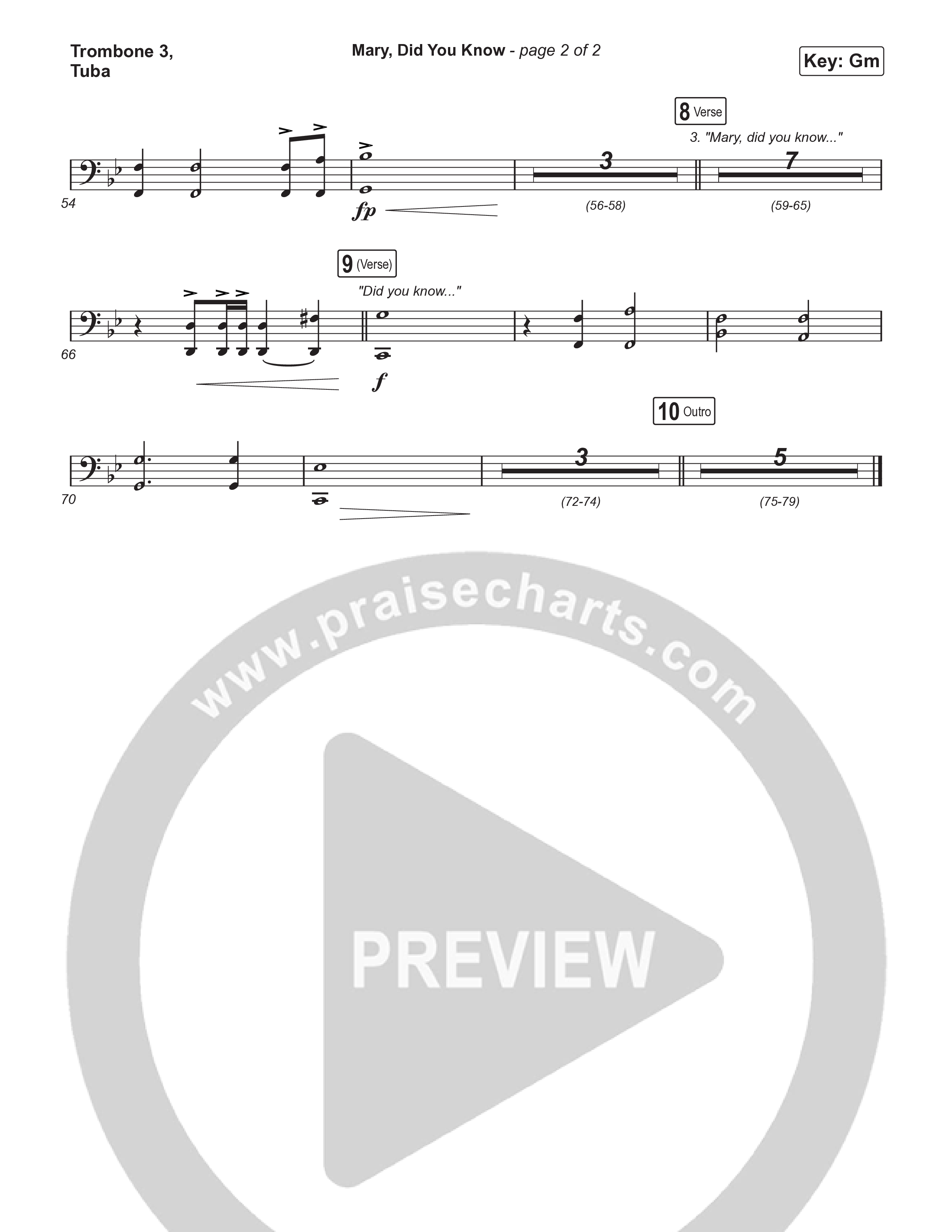 Mary Did You Know (Choral Anthem SATB) Trombone 3/Tuba (Anne Wilson / Arr. Luke Gambill)