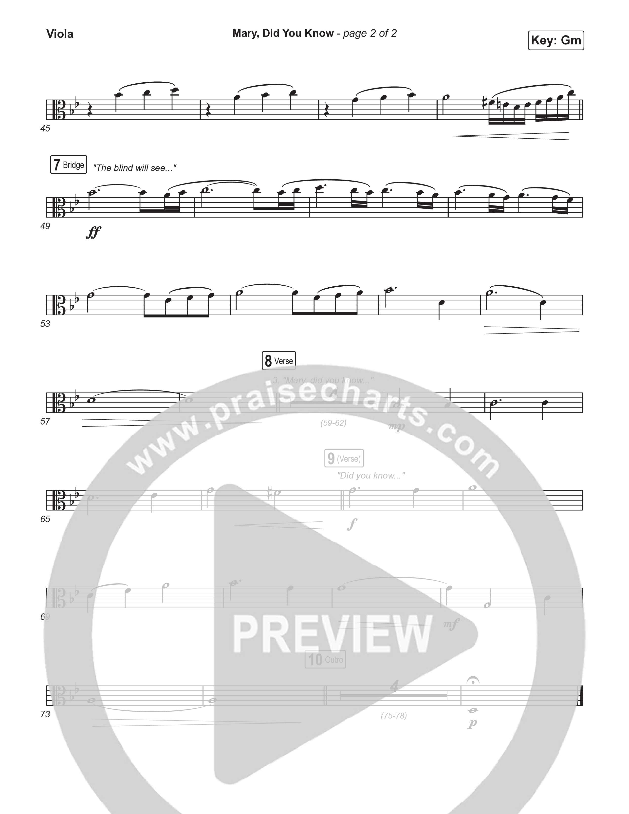 Mary Did You Know (Choral Anthem SATB) Viola (Anne Wilson / Arr. Luke Gambill)