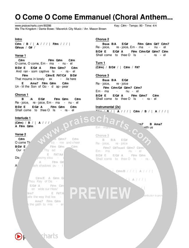 O Come O Come Emmanuel (Choral Anthem SATB) Chords & Lyrics (We The Kingdom / Dante Bowe / Maverick City Music / Arr. Mason Brown)
