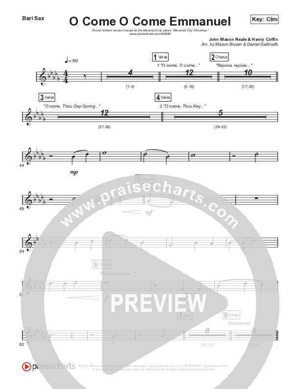 O Come O Come Emmanuel (Choral Anthem SATB) Bari Sax (We The Kingdom / Dante Bowe / Maverick City Music / Arr. Mason Brown)