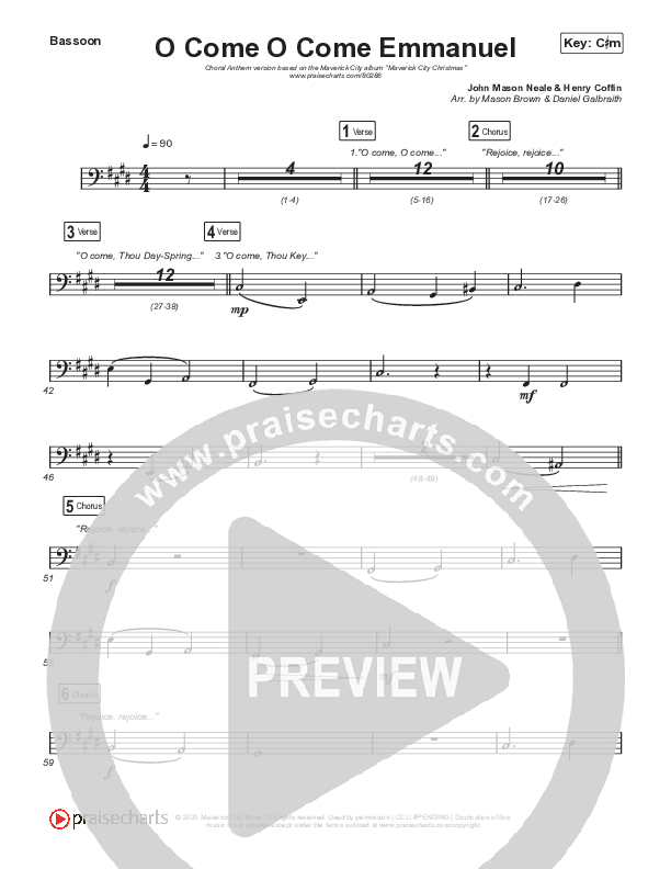 O Come O Come Emmanuel (Choral Anthem SATB) Bassoon (We The Kingdom / Dante Bowe / Maverick City Music / Arr. Mason Brown)