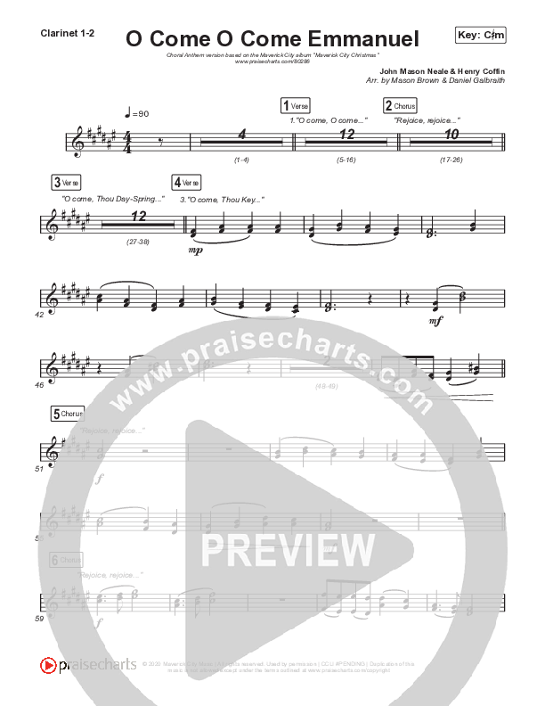 O Come O Come Emmanuel (Choral Anthem SATB) Clarinet 1/2 (We The Kingdom / Dante Bowe / Maverick City Music / Arr. Mason Brown)