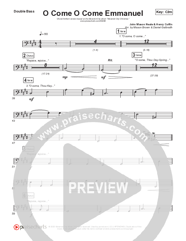 O Come O Come Emmanuel (Choral Anthem SATB) String Bass (We The Kingdom / Dante Bowe / Maverick City Music / Arr. Mason Brown)
