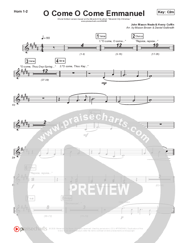O Come O Come Emmanuel (Choral Anthem SATB) French Horn 1,2 (We The Kingdom / Dante Bowe / Maverick City Music / Arr. Mason Brown)