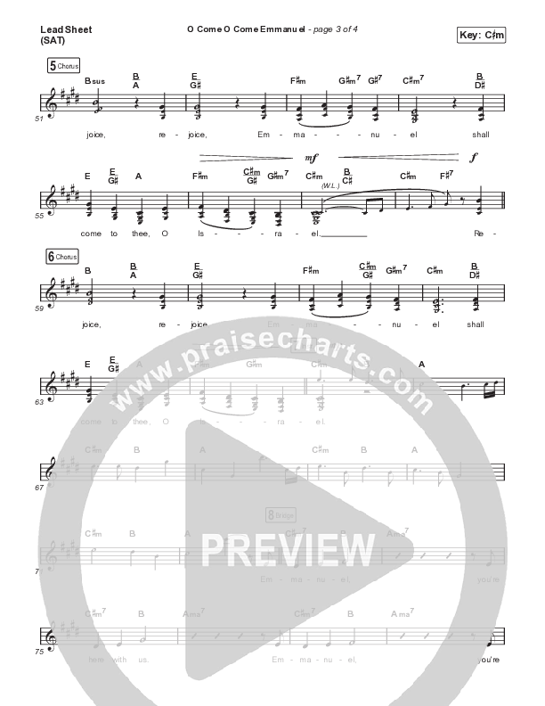 O Come O Come Emmanuel (Choral Anthem SATB) Lead Sheet (SAT) (We The Kingdom / Dante Bowe / Maverick City Music / Arr. Mason Brown)