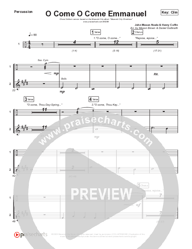 O Come O Come Emmanuel (Choral Anthem SATB) Percussion (We The Kingdom / Dante Bowe / Maverick City Music / Arr. Mason Brown)