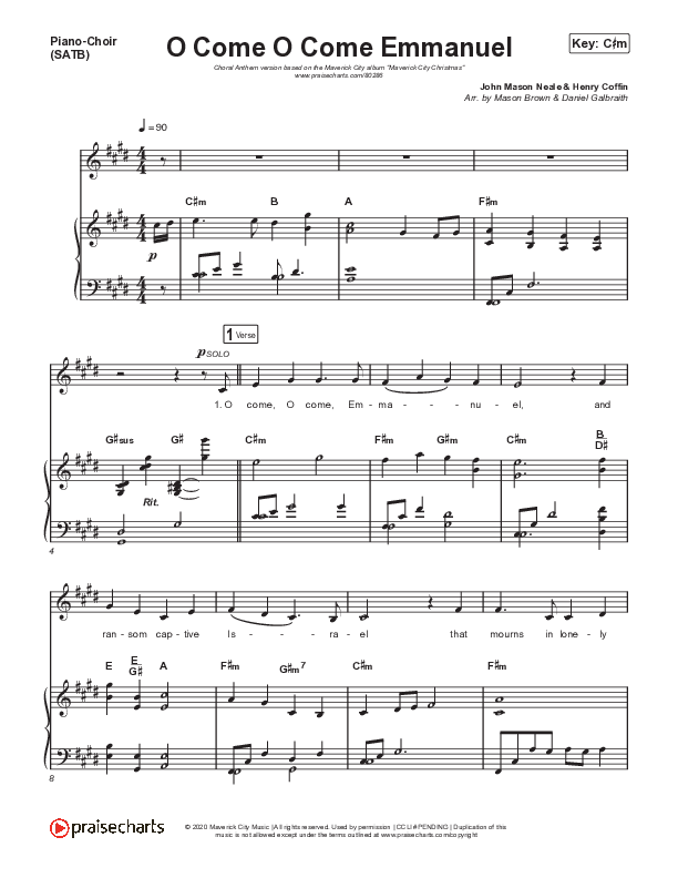 O Come O Come Emmanuel (Choral Anthem SATB) Piano/Vocal (SATB) (We The Kingdom / Dante Bowe / Maverick City Music / Arr. Mason Brown)