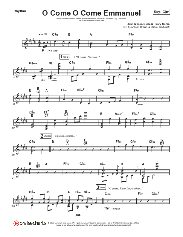 O Come O Come Emmanuel (Choral Anthem SATB) Rhythm Chart (We The Kingdom / Dante Bowe / Maverick City Music / Arr. Mason Brown)