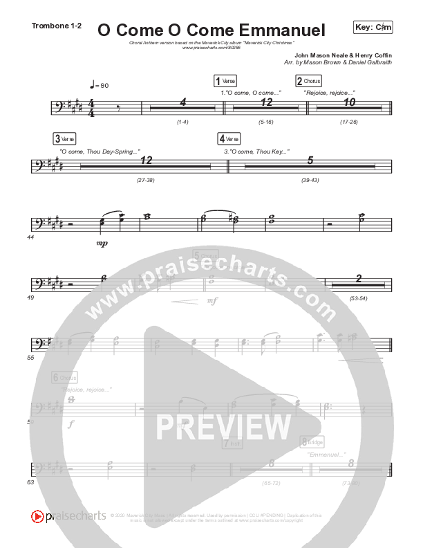 O Come O Come Emmanuel (Choral Anthem SATB) Trombone 1/2 (We The Kingdom / Dante Bowe / Maverick City Music / Arr. Mason Brown)