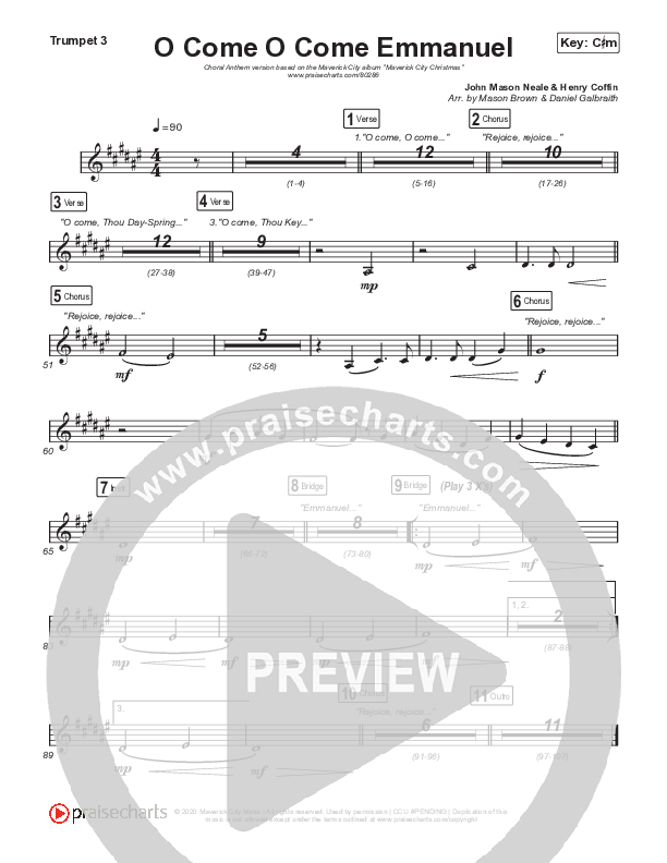O Come O Come Emmanuel (Choral Anthem SATB) Trumpet 3 (We The Kingdom / Dante Bowe / Maverick City Music / Arr. Mason Brown)