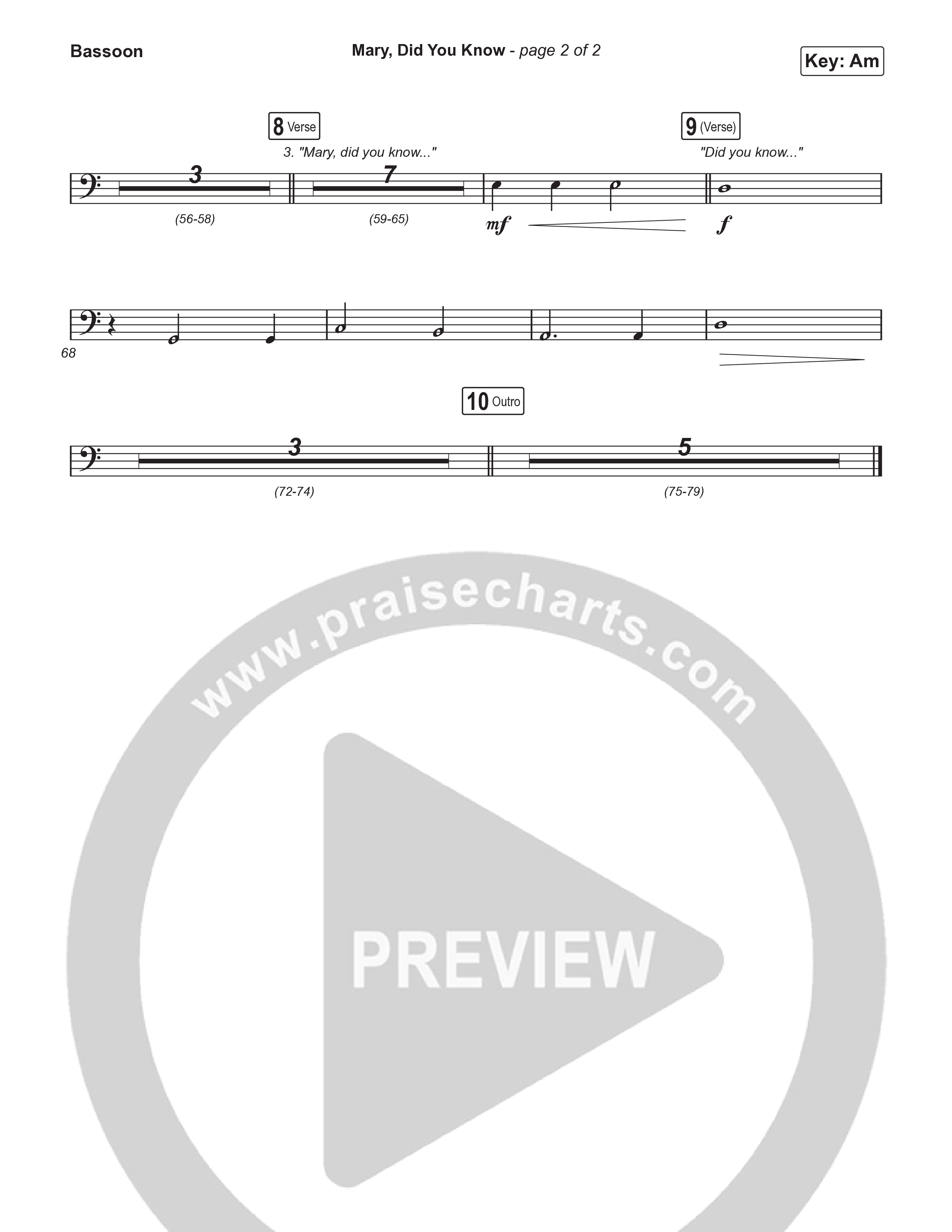 Mary Did You Know (Worship Choir SAB) Bassoon (Anne Wilson / Arr. Luke Gambill)