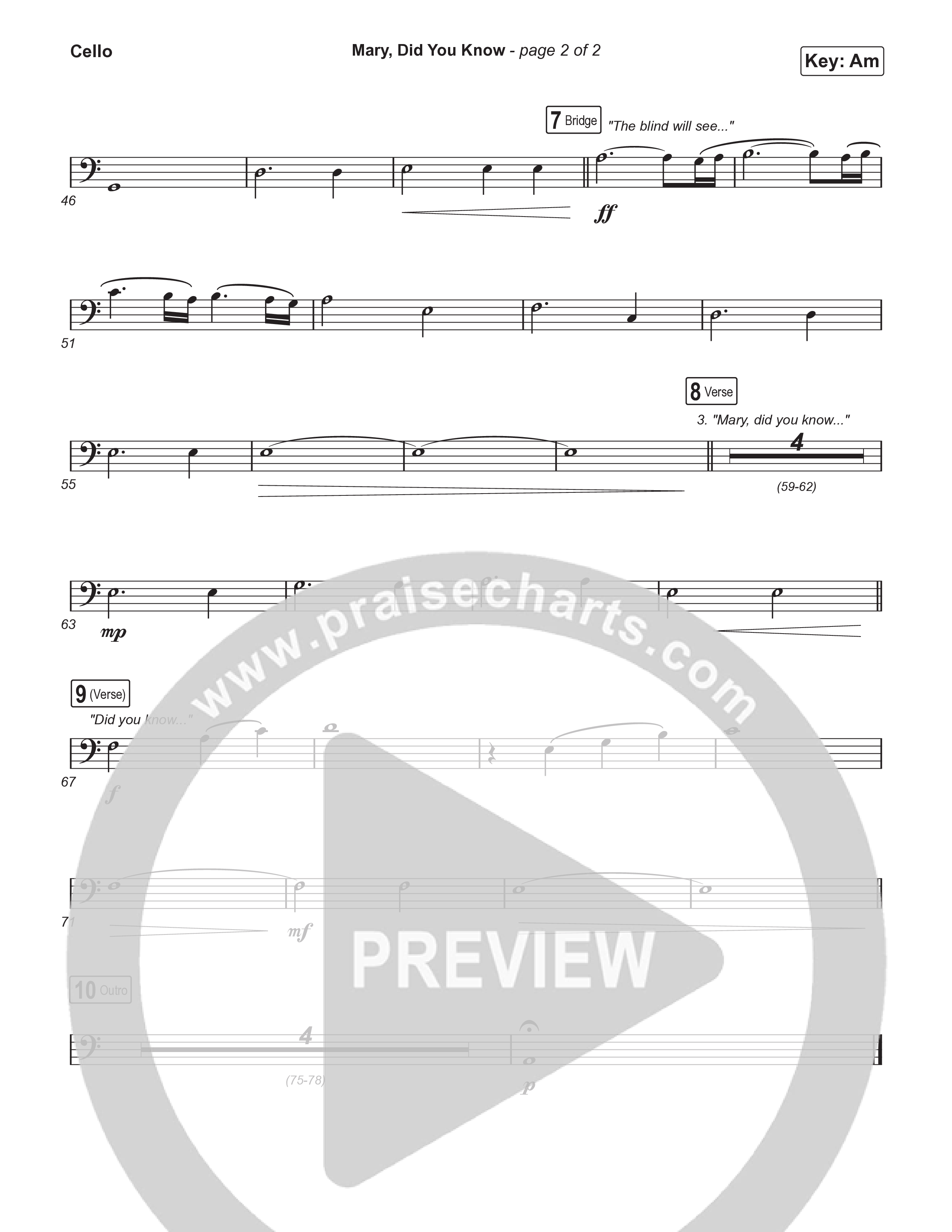 Mary Did You Know (Worship Choir SAB) Cello (Anne Wilson / Arr. Luke Gambill)