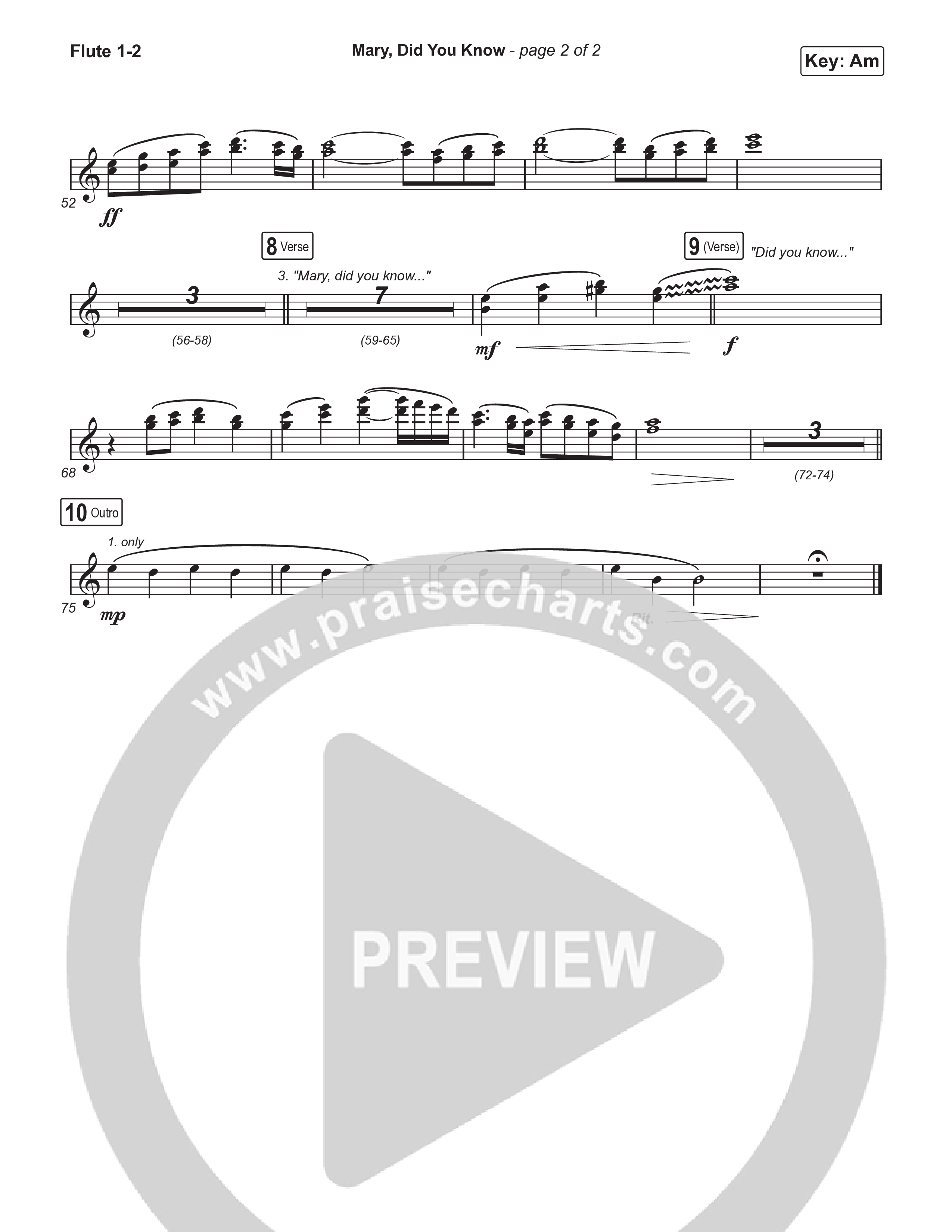 Mary Did You Know (Worship Choir SAB) Flute 1/2 (Anne Wilson / Arr. Luke Gambill)