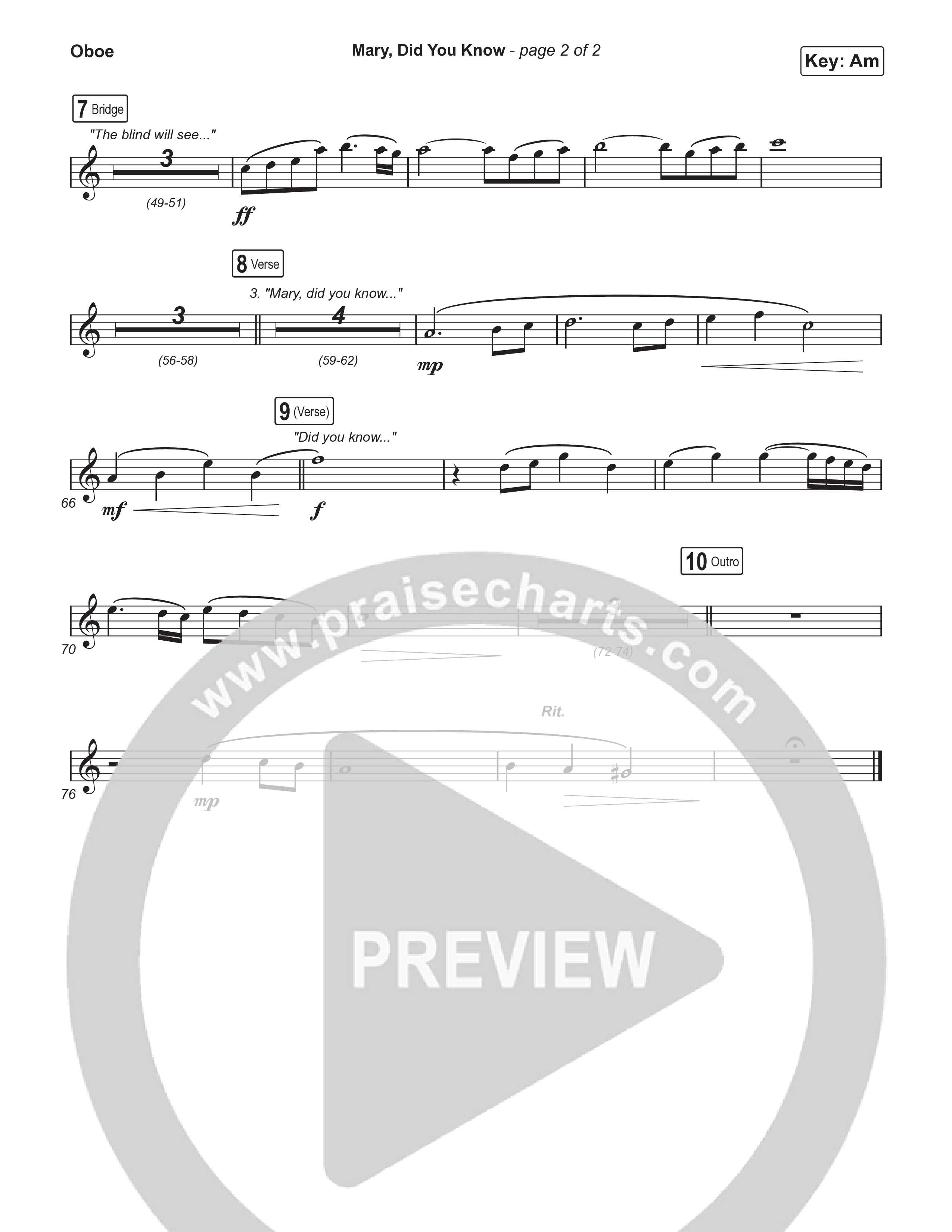 Mary Did You Know (Worship Choir SAB) Oboe (Anne Wilson / Arr. Luke Gambill)