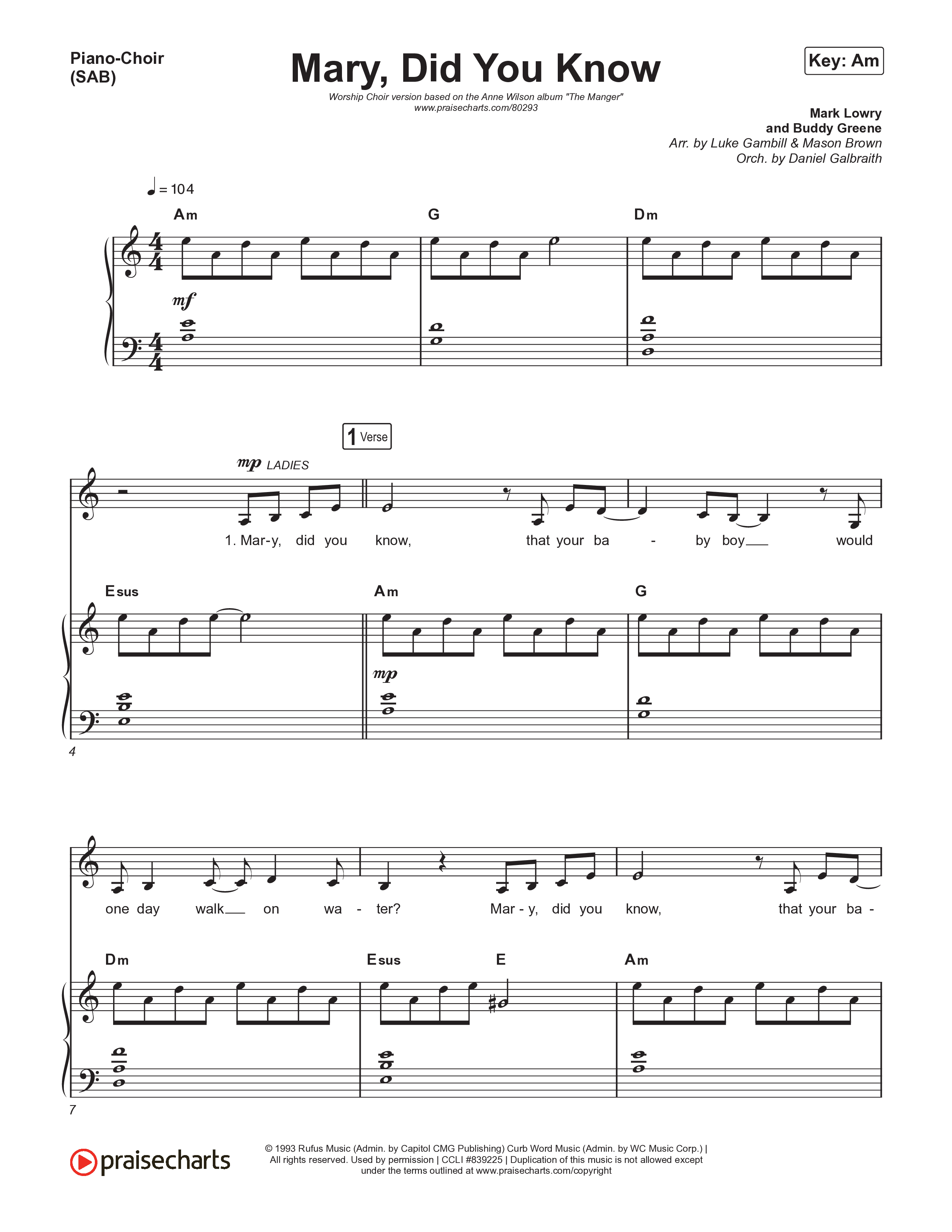 Mary Did You Know (Worship Choir SAB) Piano/Choir (SAB) (Anne Wilson / Arr. Luke Gambill)