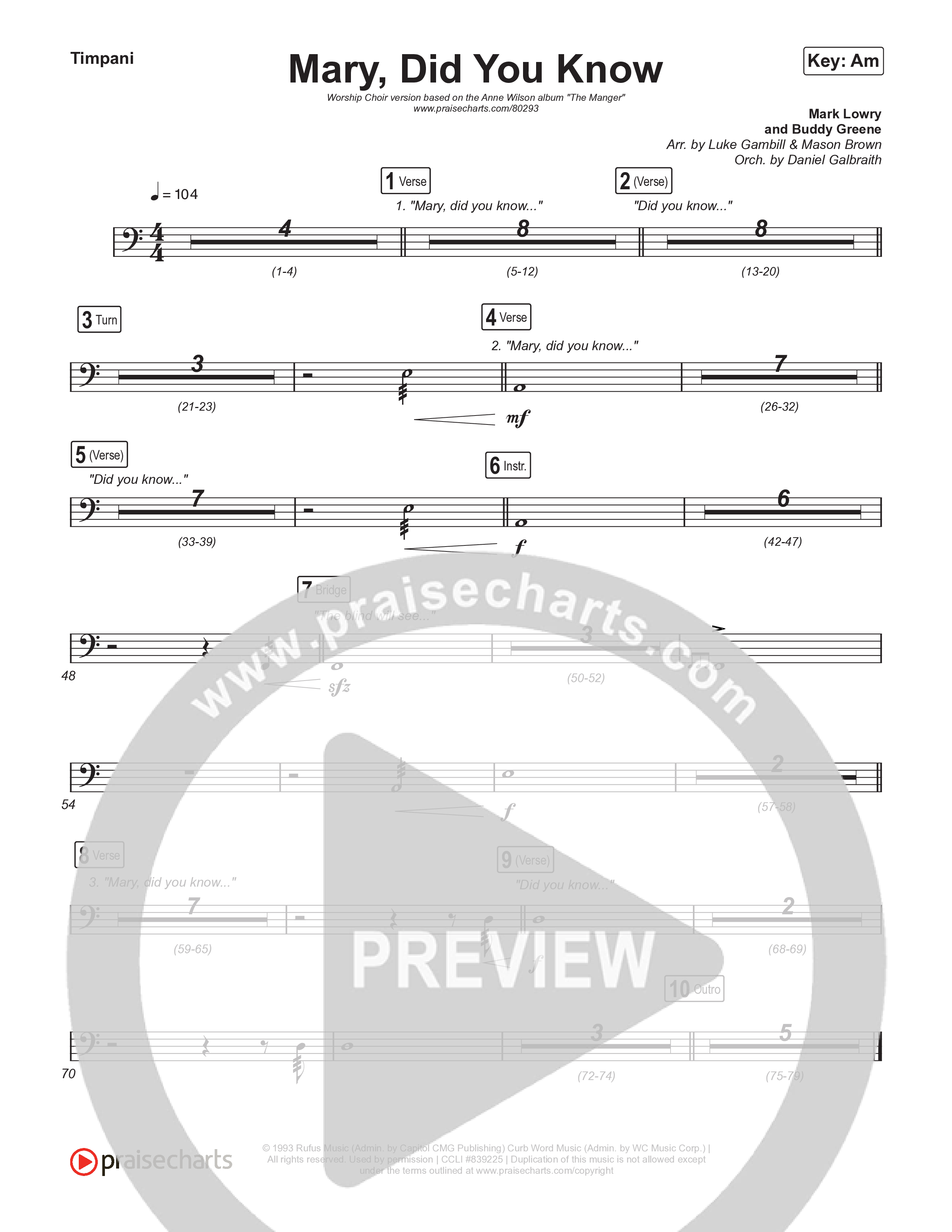Mary Did You Know (Worship Choir SAB) Timpani (Anne Wilson / Arr. Luke Gambill)