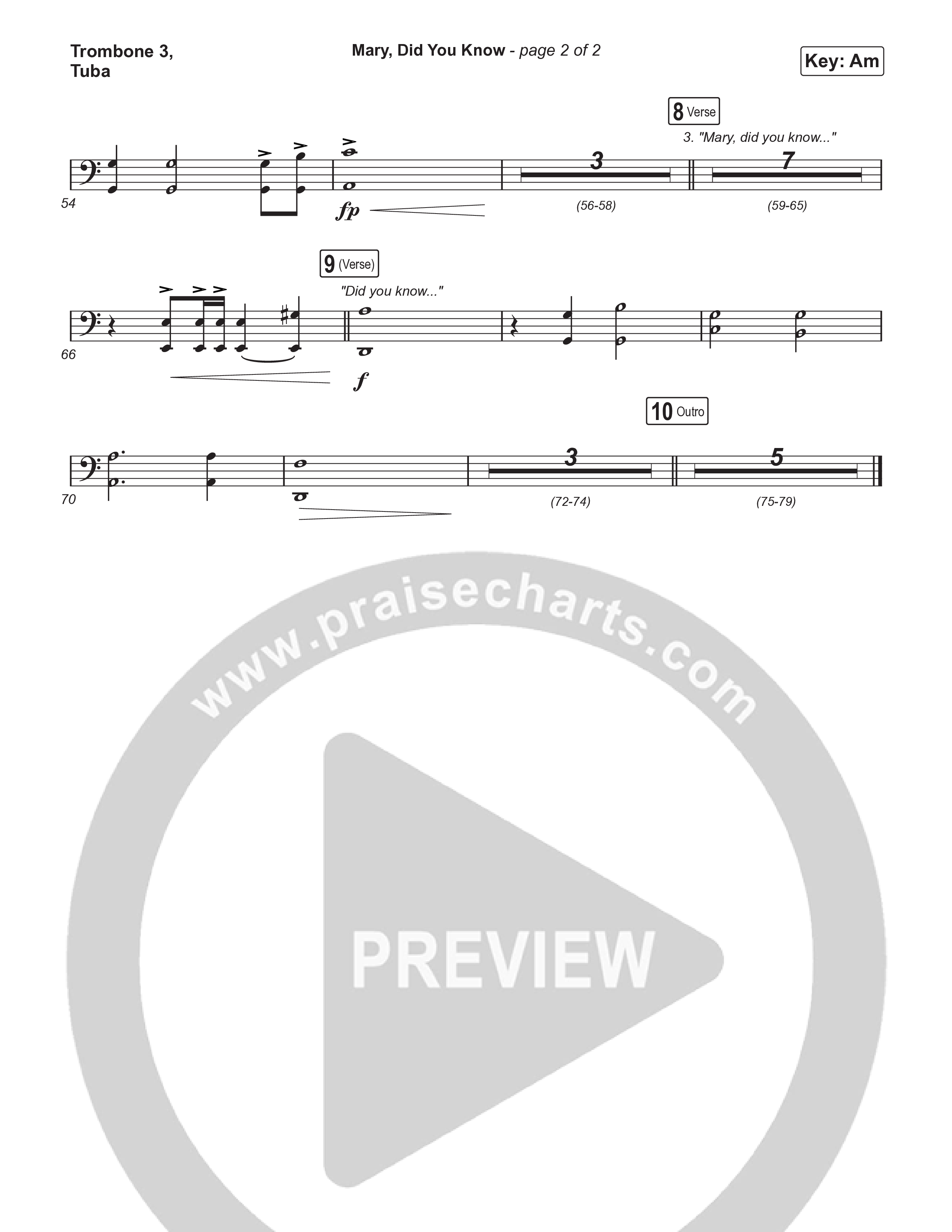Mary Did You Know (Worship Choir SAB) Trombone 3/Tuba (Anne Wilson / Arr. Luke Gambill)
