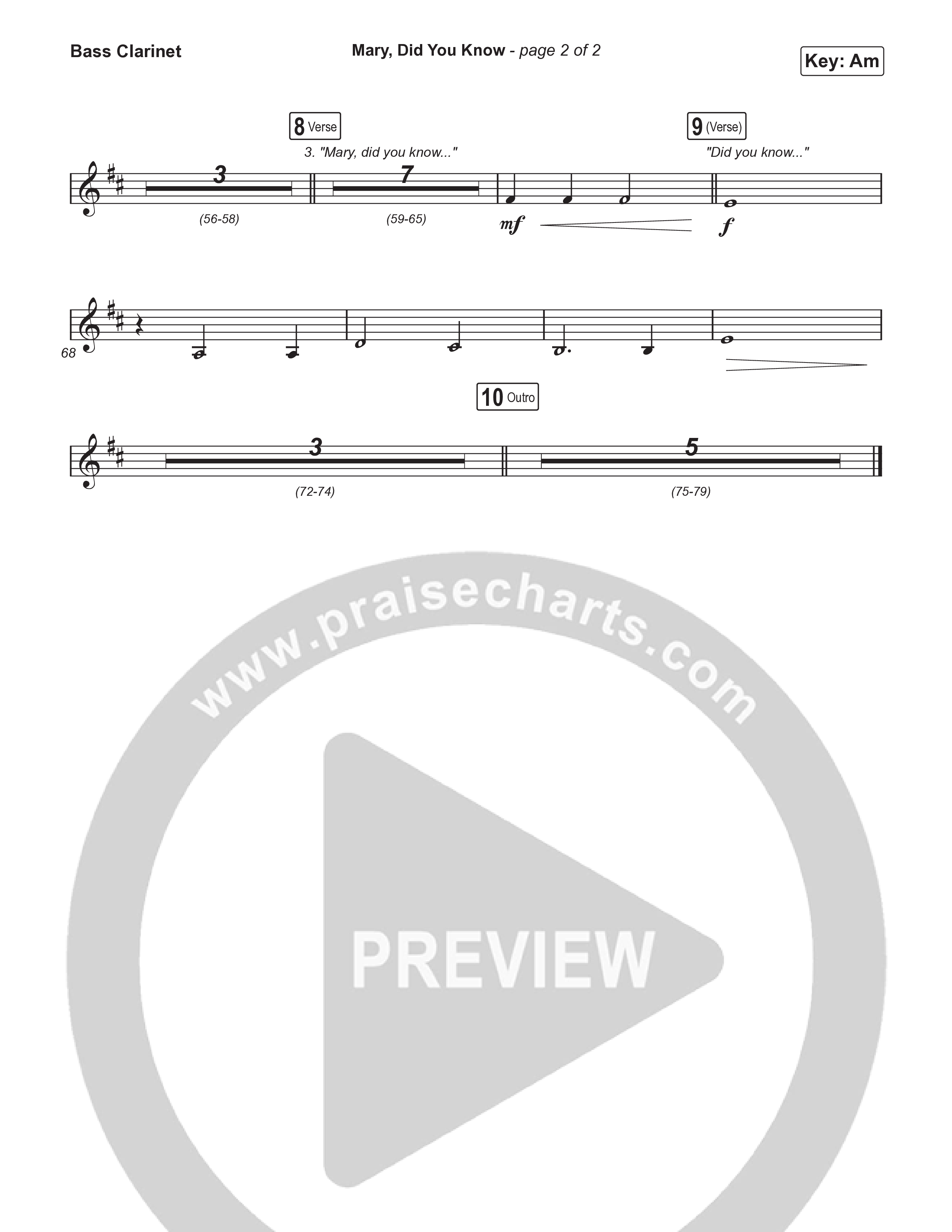 Mary Did You Know (Unison/2-Part Choir) Bass Clarinet (Anne Wilson / Arr. Luke Gambill)