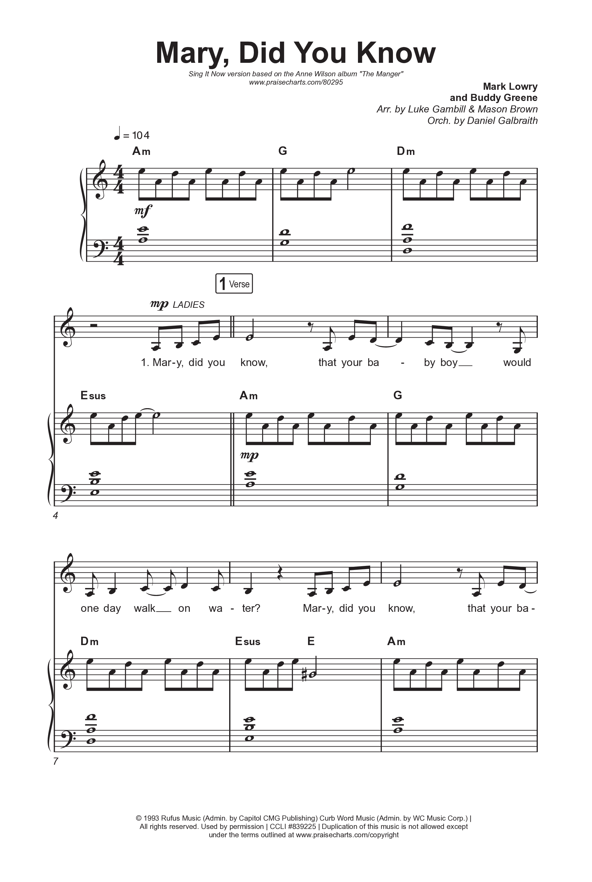 Mary Did You Know (Sing It Now) Octavo (SATB & Pno) (Anne Wilson / Arr. Luke Gambill)