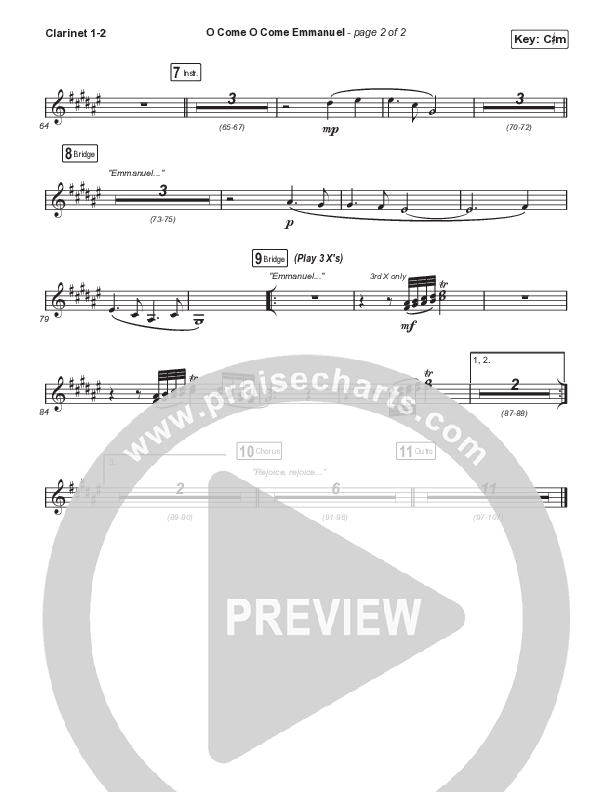 O Come O Come Emmanuel (Worship Choir SAB) Clarinet 1/2 (We The Kingdom / Dante Bowe / Maverick City Music / Arr. Mason Brown)