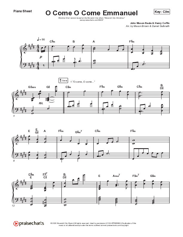O Come O Come Emmanuel (Worship Choir SAB) Piano Sheet (We The Kingdom / Dante Bowe / Maverick City Music / Arr. Mason Brown)