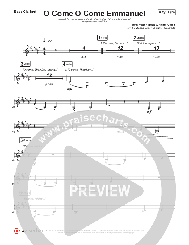 O Come O Come Emmanuel (Unison/2-Part Choir) Bass Clarinet (We The Kingdom / Dante Bowe / Maverick City Music / Arr. Mason Brown)
