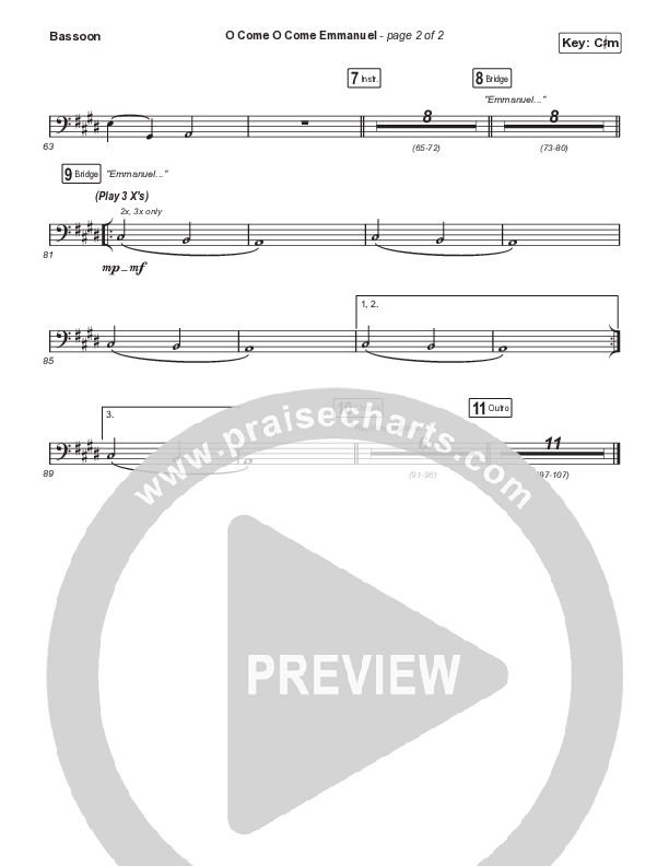 O Come O Come Emmanuel (Unison/2-Part Choir) Bassoon (We The Kingdom / Dante Bowe / Maverick City Music / Arr. Mason Brown)