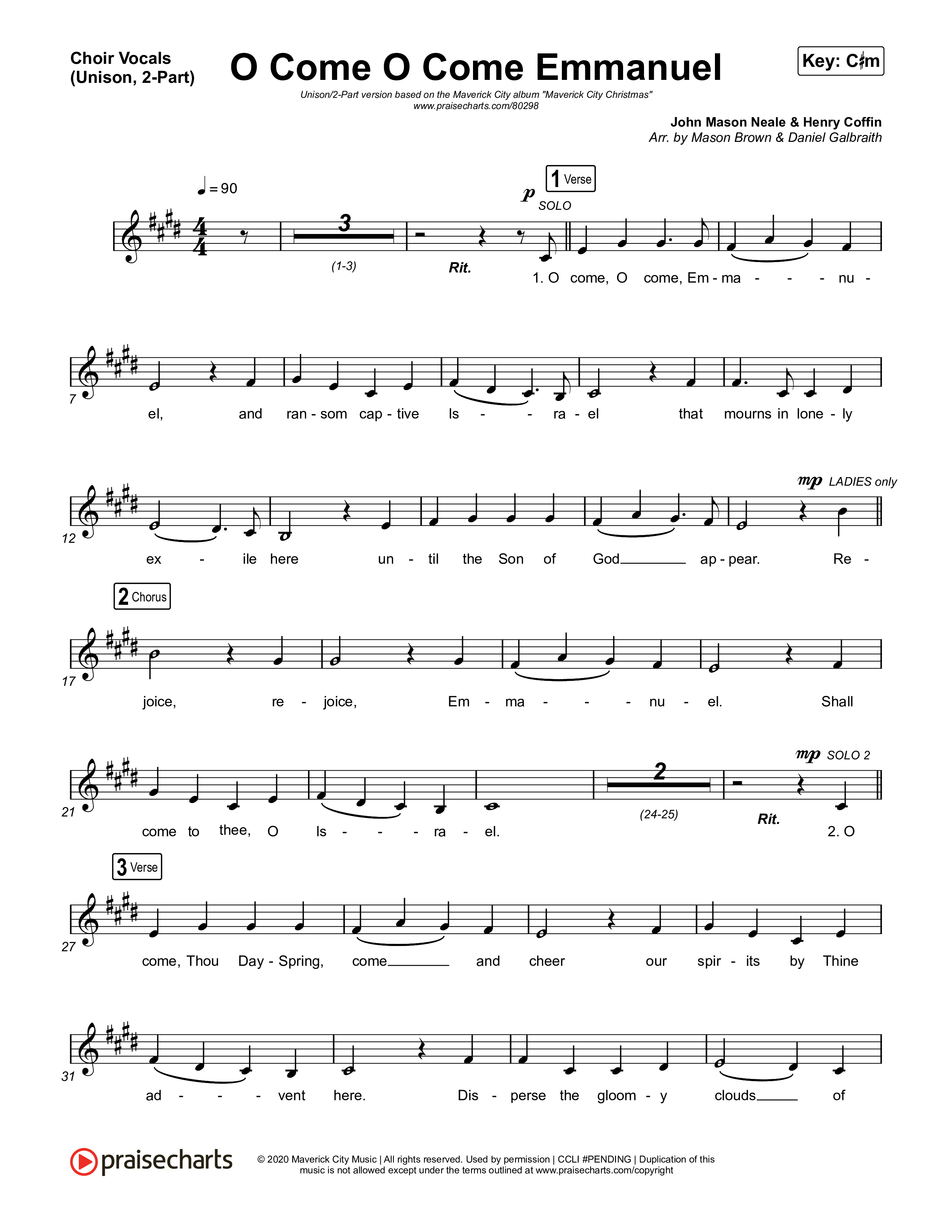 O Come O Come Emmanuel (Unison/2-Part Choir) Choir Vocals (Uni/2-Part) (We The Kingdom / Dante Bowe / Maverick City Music / Arr. Mason Brown)