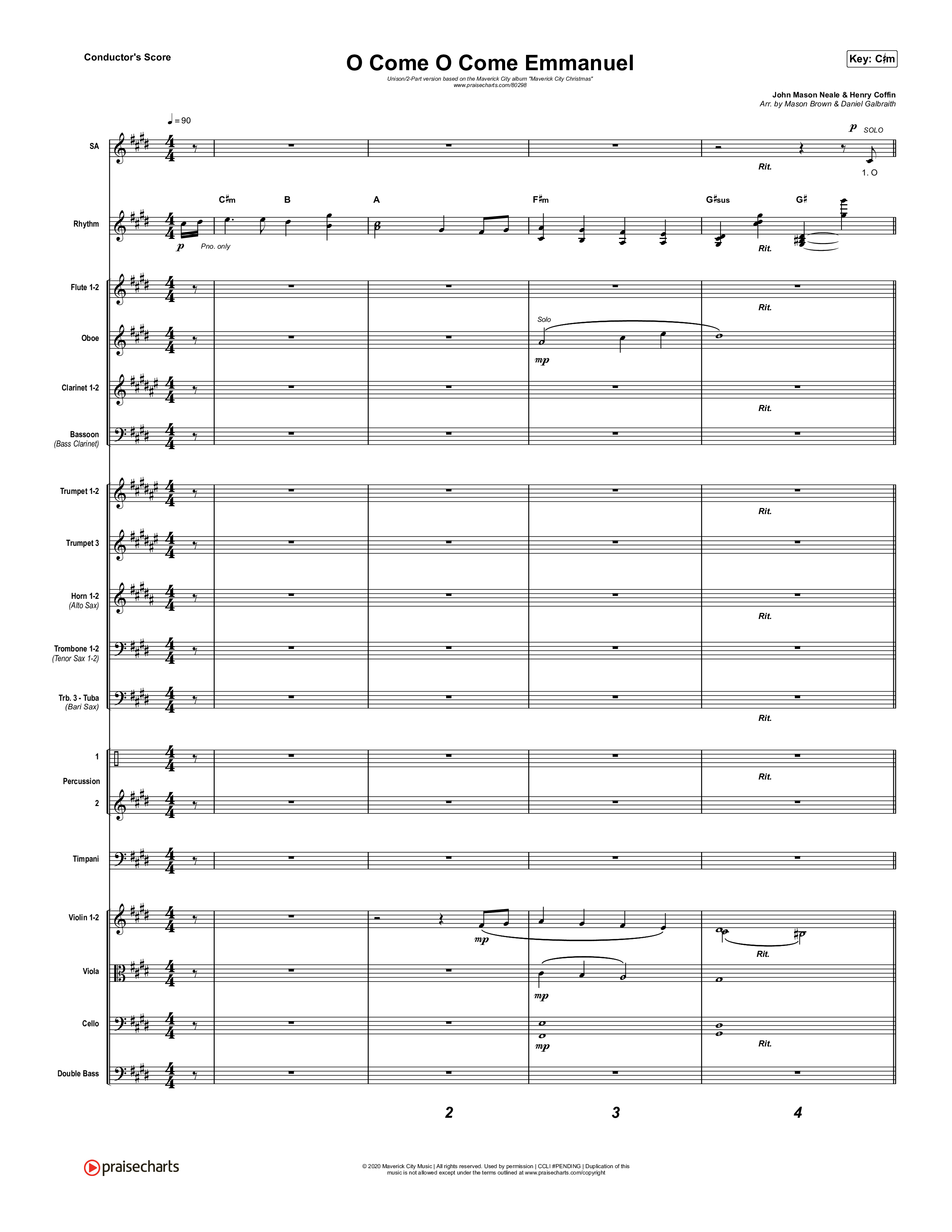 O Come O Come Emmanuel (Unison/2-Part Choir) Conductor's Score (We The Kingdom / Dante Bowe / Maverick City Music / Arr. Mason Brown)