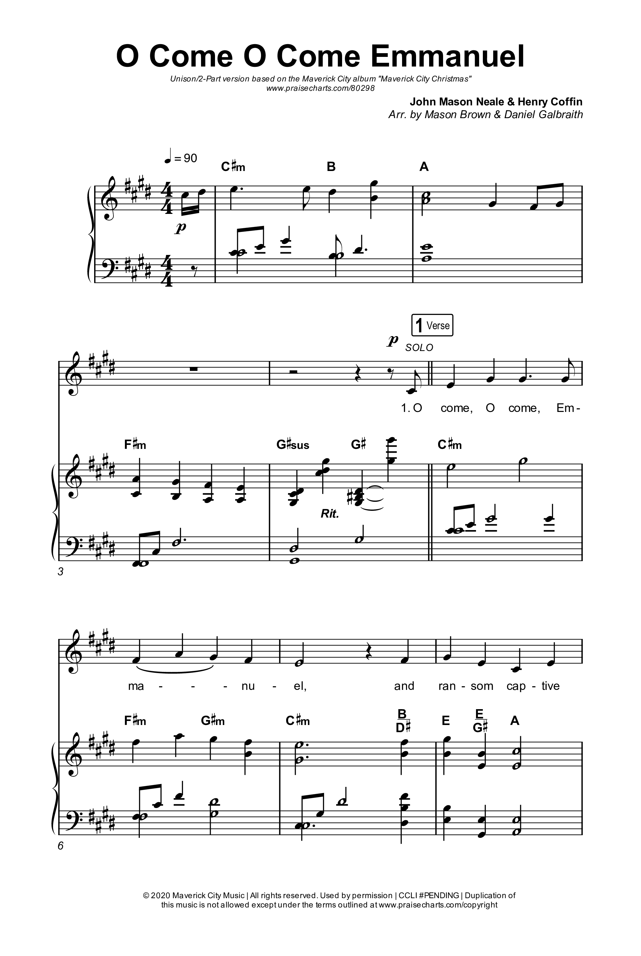 O Come O Come Emmanuel (Unison/2-Part Choir) Octavo (Uni/2-Part & Pno) (We The Kingdom / Dante Bowe / Maverick City Music / Arr. Mason Brown)