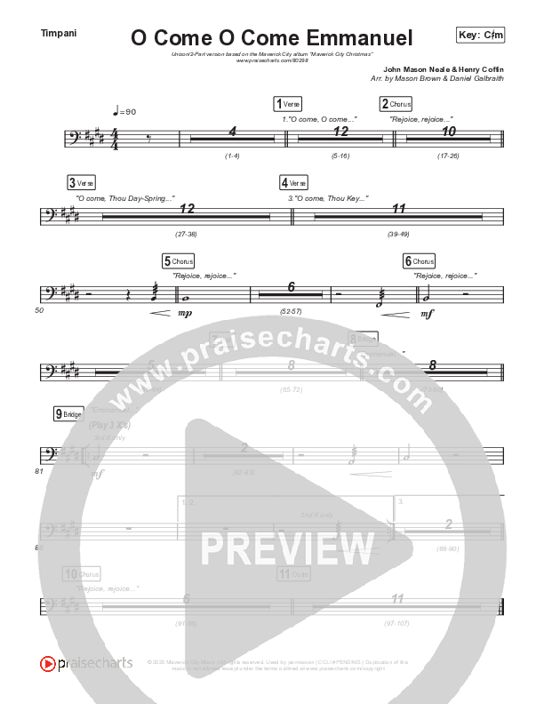 O Come O Come Emmanuel (Unison/2-Part Choir) Timpani (We The Kingdom / Dante Bowe / Maverick City Music / Arr. Mason Brown)