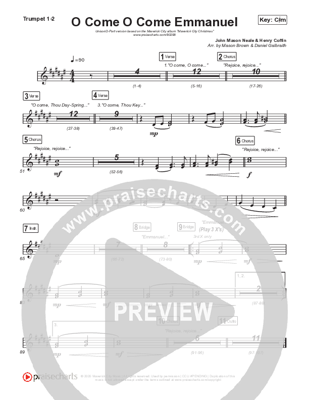 O Come O Come Emmanuel (Unison/2-Part Choir) Trumpet 1,2 (We The Kingdom / Dante Bowe / Maverick City Music / Arr. Mason Brown)