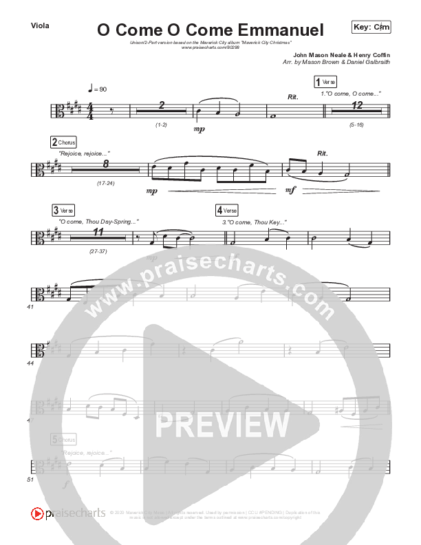 O Come O Come Emmanuel (Unison/2-Part Choir) Viola (We The Kingdom / Dante Bowe / Maverick City Music / Arr. Mason Brown)